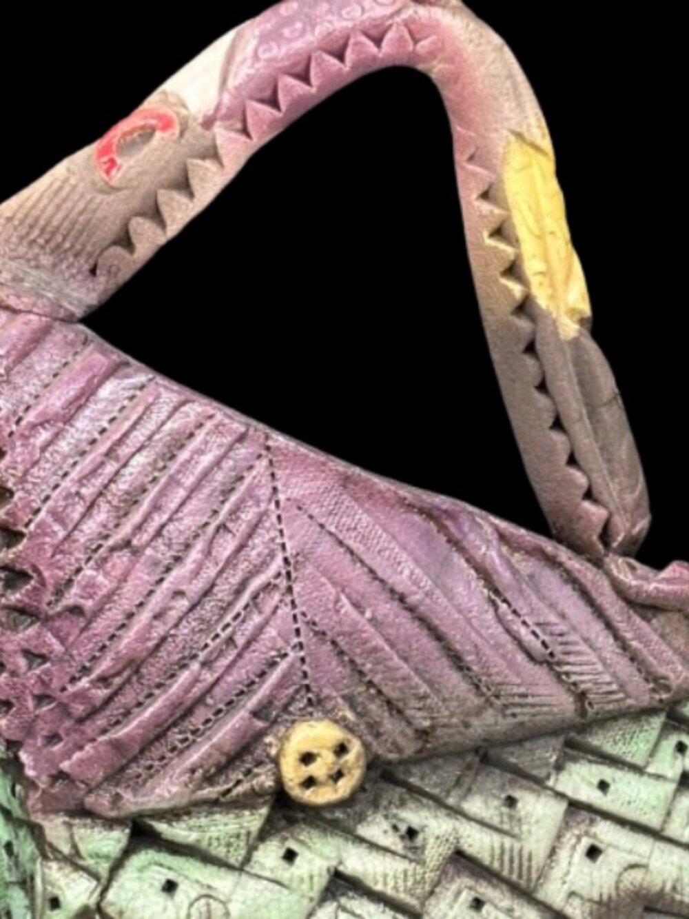 Rare Vintage Mississippi Mudworks Whimsical Art Pottery Purse Susan Warner - Picture 2 of 9